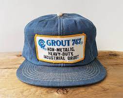 Vintage 70s 80s Aged Denim Hat Grout 747 K Brand Usa Snapback Non Metalic Heavy Duty Industrial Adjustable Baseball Cap Patch Sewn Ballcap Denim Hat Hats Vintage 70s