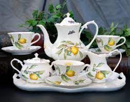 Citrus Yellow Tea Set 12 Piece Set The Teapot Shoppe Inc Yellow Tea Tea Pots Bone China Tea Set