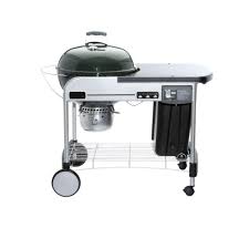 Weber 22 In Performer Deluxe Charcoal Grill In Green With Built In Thermometer And Digital Timer Charcoal Grill Digital Timer Outdoor Cooking Table
