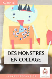 Des Monstres En Collage Le Carnet D Emma Activite Manuelle Halloween Decoupage Maternelle Collage