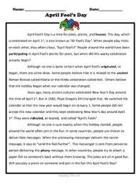 April Fool S Day Reading Comprehension Passage Grades 3 6 Comprehension Passage Reading Comprehension Passages Nonfiction Reading Passages