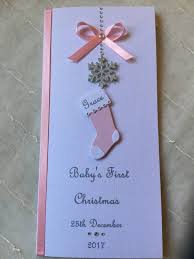 I scoured pinterest for inspiration and we decided on the penguin cards, which we made by potato painting. Baby S First Christmas Card Baby Girl Pink Handmade Personalised Daughter Granddau Baby S First Christmas Card Christmas Card Handmade Christmas Handmade Cards