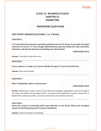 Important Questions For Cbse Class 12 Business Studies Chapter 11 Marketing
