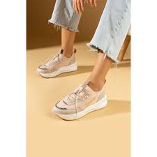 Pembe Potin 36-140-24 Queen Kalın Poli Taban Bağcıklı Rahat Bej Kadın  Sneaker Fiyatları ve Modelleri