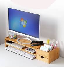 You'll be able to buy the drawer and mount it under any desk you wa. Bamboo Pc Laptop Monitor Riser 2 Shelves Drawer A Stationery Slot