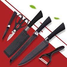 Trail kitchens is based in truckee, ca, and makes its products right here in the usa. Askyl Stainless Steel Knife Set With Chef Peeler And Scissor 6 Pieces Black Buy Online In Brunei At Brunei Desertcart Com Productid 104696736