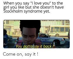 When You Say I Love You To The Girl You Like But She Doesn T Have Stockholm Syndrome Yet Wend Police Pdny You Gotta Say It Back Entertainment Come On Say It