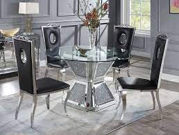 The round mirrored dining room table can allow you to enjoy the flexibility to sit more or less number of persons on the table for dinner. Silvertone Round Mirrored Dining Table