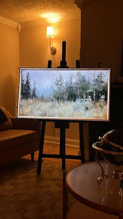 Obsessed! I use a generic art easel as TV Stand with a budget Roku TV : r/HomeDecorating