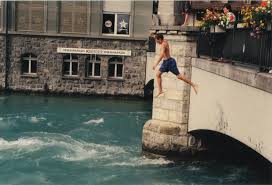 Kids Jumping Off A Bridge Into Freezing Water In Thun Switzerland Thun Europe Water