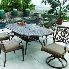 Laurel canyon outdoor patio dining set, 7 piece cast aluminum furniture, 6 stackable chairs, 36 x 60 rectangular table with 1.97 umbrella hole for yard garden. Venta Cast Aluminum Patio Furniture Clearance En Stock