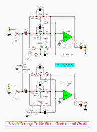 The complete bass treble circuit diagram is shown in the image below. 5 Bass Mid Treble Tone Control Circuits Projects Using Ne5532 4558 Lf353