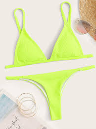 Neon Lime Ribbed Triangle Bikini Set