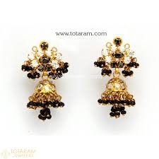 Black And Gold Ring Chandelier 22k Gold Jhumkas Gold Dangle Earrings With Cz Black Stones Black Beads 235 Gjh1757 Buy Black Beaded Jewelry Gold Jewelry Stores Gold Earrings Designs