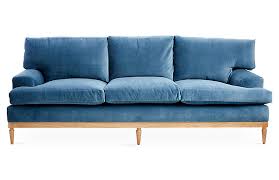One Kings Lane Sutton Sofa Harbor Blue Velvet One Kings Lane In 2020 Blue Velvet Sofa Blue Velvet Couch Blue Velvet Loveseat