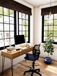 Focus On High Quality Simplicity During Your Home Office Remodel Here Low Sheen Floors Can Modern Home Office Home Office Decor Black Window Trims