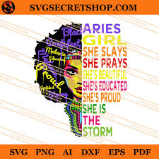 Aries Girl She Slays Prays February March Birthday Svg