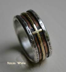 Mens Wedding Band Rustic Fine Silver Copper And Brass Cross Etsy Australia Rustic Wedding Bands Gold Wedding Band Sets Mens Wedding Bands
