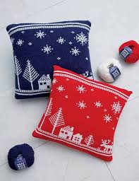 Free nordic cushion cover knitting pattern find free christmas crochet patterns here! Knitting Pattern For Nordic Nightscape Cushion Pillow Cover With Scene With Houses Trees And Cushion Pattern Christmas Knitting Patterns Christmas Knitting
