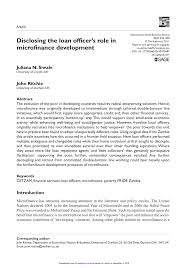 Visionfund zambia impacts the lives of children by providing productive poor business owners with access to financial services. Pdf Disclosing The Loan Officer S Role In Microfinance Development