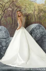 This Look Embodies The New Clean Trend With A Structured Mikado V Necklin Justin Alexander Bridal Justin Alexander Wedding Dress Justin Alexander Wedding Gowns