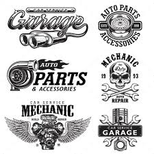 Set Of Vintage Monochrome Car Repair Emblems Garage Logo Car Repair Service Car Logos
