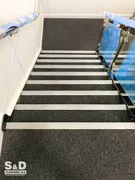 Practical And Neutral Slate Coloured Hi Tech Carpet Tiles From Birch Carpets Perfectly Framed With Contrasting Nosing S At Rms Malton Welo Flooring Inspiration