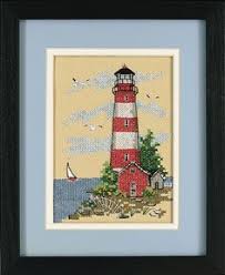 18 count white aida, cotton thread, needle, and complete instructions. Dimensions Cross Stitch Lighthouse Cross Stitch