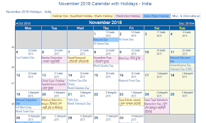 November 2018 Calendar India Calendar India November Holiday Calendar State Holidays India Holidays
