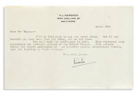 Check spelling or type a new query. Mencken Hl Two Typed Letters Signed To Mr Hawkins Or Mr Weav
