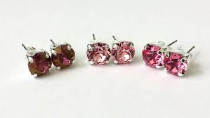 rose pink earrings set of 3 pink crystal earrings swarovski etsy pink stud earrings pink crystal earrings rose stud earrings