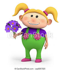 Download in under 30 seconds. Cute Little Cartoon Girl With Bouquet Of Flowers High Quality 3d Illustration Canstock