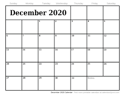 Thanks to the large text size, any of the following templates can be used as a wall calendar for 2021. December 2020 Printable Calendar
