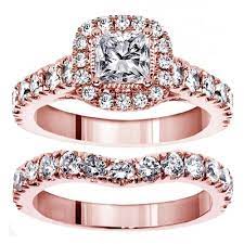 Depending on the karat weight, rose gold can look more like a blush pink to an intense copper pink. Rose Gold 3ct Tdw Princess Cut Diamond Bridal Ring Set On Sale Overstock 27285909