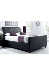 Real black leather platform bed with tall tufted headboard. Real Leather Beds