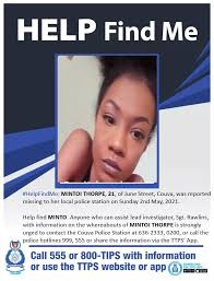 🟦 #UPDATE #SAFE 🔵 WE WERE TOLD BY MULTIPLE SOURCES THAT THE INDIVIDUAL  LEFT OF THEIR FREE WILL AND IS SAFE. THANKS FOR SHARING AND YOUR SUPPORT.  TEAM MPTT =========== MINTOI THORPE,