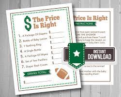 Football Baby Shower Game The Price Is Right Game Sports Etsy Sports Baby Shower Football Baby Shower Boy Baby Shower Themes
