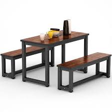 Tribesigns 3 Piece Rustic Dinning Table Set Industry Wood Rectangular Table Wi Farmhouse Dining Rooms Decor Farmhouse Dining Table Farmhouse Dining Room Table