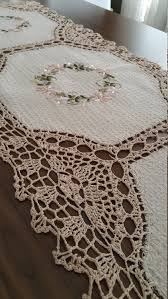 Embroidered Turkish Natural Linen Table Runner With Lace Etsy Natural Linen Linen Table Runner Cushion Cover Designs