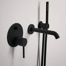 Exposed wall type bath taps; Lusso Luxe Matte Black Wall Mounted Bath Shower Mixer Tap