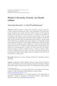 Human needs 1 running head: Pdf Maslow S Hierarchy Of Needs An Islamic Critique