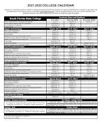 Florida State Holiday Schedule 2022 Academic Calendar 2021-2022 - College