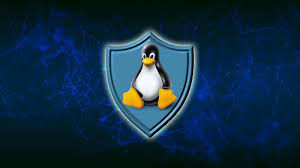Ilustración de un servidor Linux con un escudo de seguridad y una señal de alerta