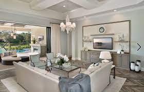 Tv Wall With Framed Wallpaper Over Cabinet For Focal Point Transitional Family Room Florida Interior Design Family Room Design