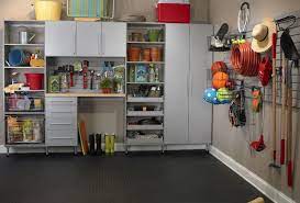 Amazing Garage Storage Ideas Inside Contemporary Garage Along With Shed Near Black Metallic Floor As Well As Silver Cabinets Made From Wooden Materia Hidup Gaya