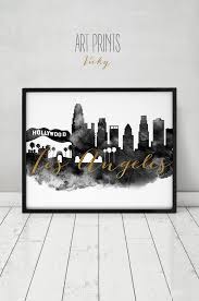 Black And White Skyline Art Los Angeles Print Watercolor Poster Wall Art Los Angeles Skyline California Black White Faux Gold T Los Angeles Wall Art Etsy Wall Art Los Angeles Print