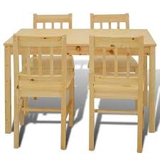 Globe House Products Ghp 5 Pcs Natural Pine Wood Kitchen Dining Smooth Surface Table C Wooden Dining Tables Natural Wood Dining Table Wooden Dining Table Set