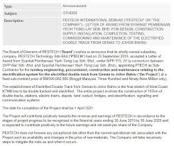 We did not find results for: Letter Of Award From Syarikat Pembenaan Yeoh Tiong Lay Sdn Bhd For Design Construction Supply Installation Completion Testing Commissioning And Maintenance Of The Electrified Double Track From Gemas To Johor Bahru