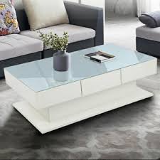 The beautiful organic walnut grain is highlighted in this simple contemporary coffee table. Modern Coffee Table 2 Drawers Sofa Side Table Tempered Glass Top Living Room Uk 8852089935412 Ebay
