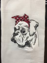 Boxer With Bandana Embroidered Flour Sack Towel Etsy Flour Sack Towels Personalized Tea Towel Tea Towel Wedding Gift